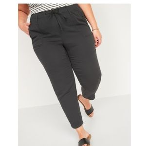 High-Waisted Textured-Twill Utility Ankle Pants